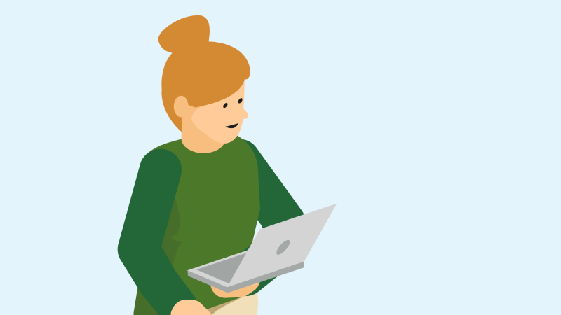 Illustration av en person som håller i en bärbar dator.